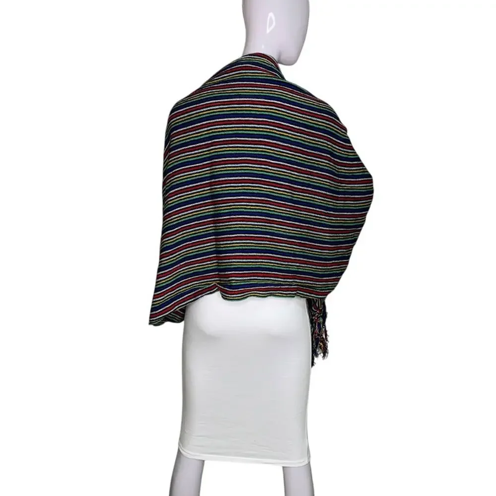 Shawl-Wrap-Scarf Multicolor Striped With Fringe